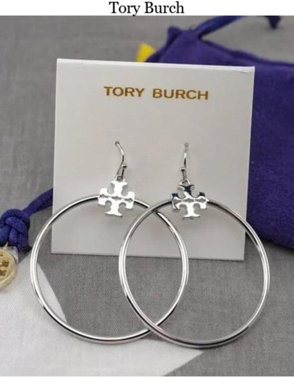 Tory Burch Stacked-T Hoop Earrings in Silver (Brand New)